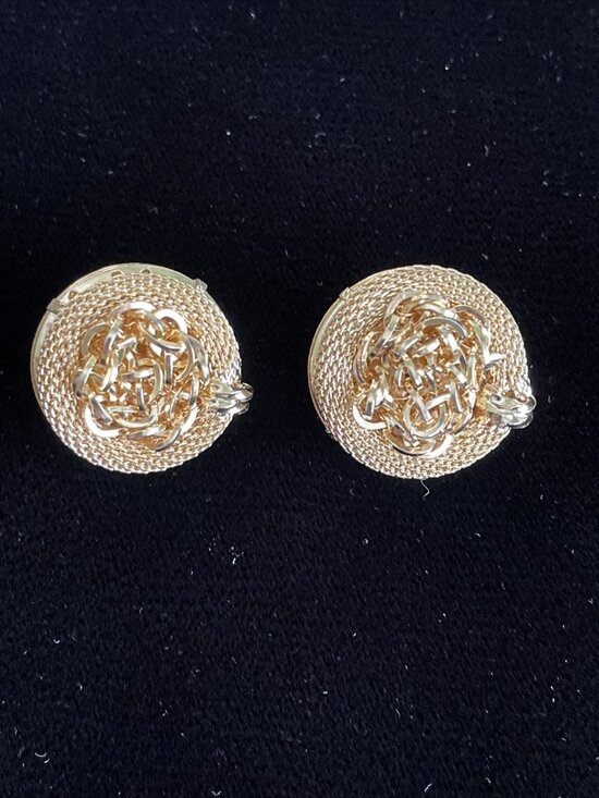 Vogue Jewelry - Vogue Earrings Signed Gold Tone Clip On Mesh Chain Bold Statement Vintage 1980s